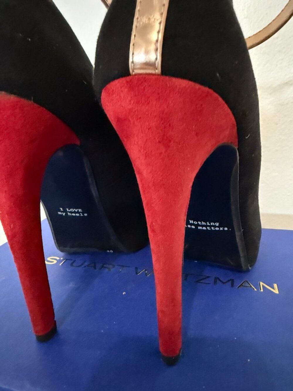 zara black suede heels with red suede